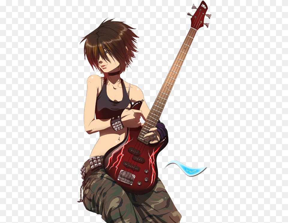 Rock And Roll Anime Girl, Guitar, Musical Instrument, Person, Bass Guitar Free Png