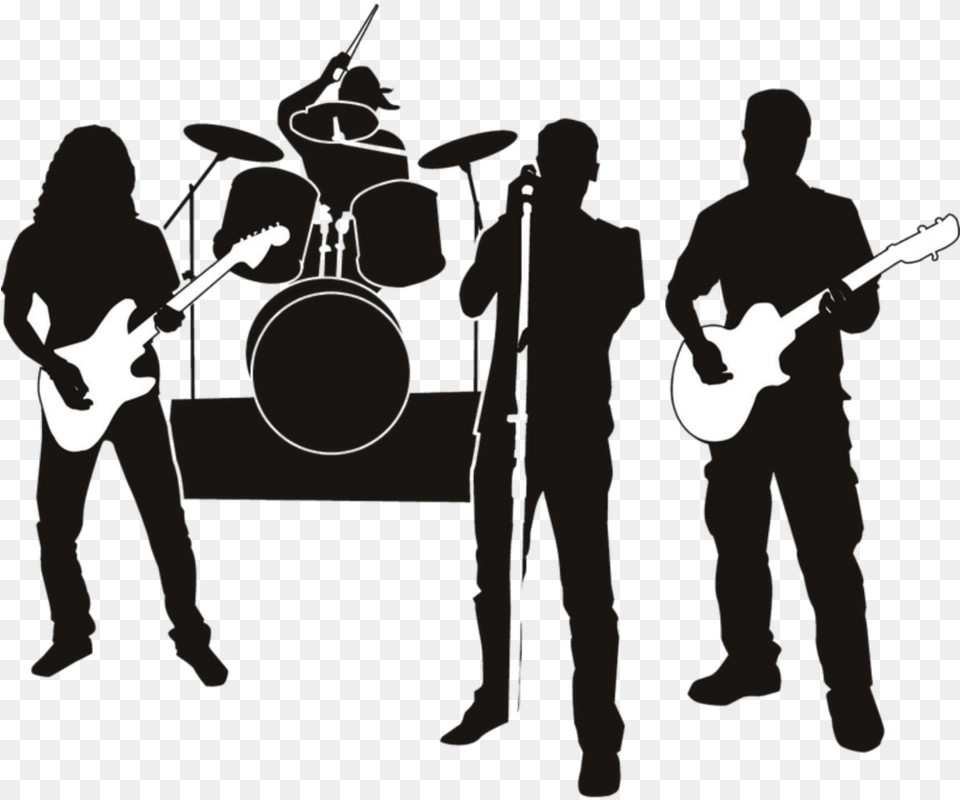 Rock Band Clip Art Musical Ensemble Silhouette Vector Live Band Vector, Person, Performer, Musician, Group Performance Free Png
