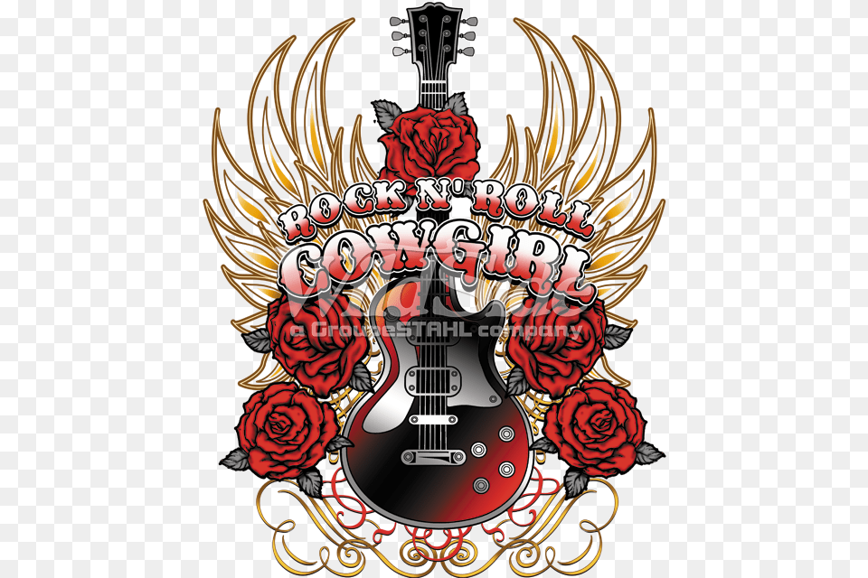 Rock N Roll Cowgirl Illustration, Guitar, Musical Instrument, Flower, Plant Free Png Download