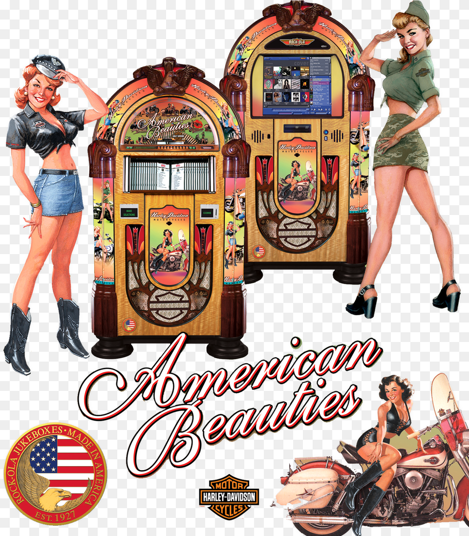 Rock Ola American Beauties Jukeboxes Jukebox Harley, Adult, Person, Woman, Female Free Png