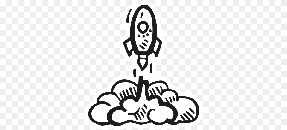 Rocket Launch Icon Of Space Hand Drawn Black Sticker Rocket Icon White, Stencil Png Image