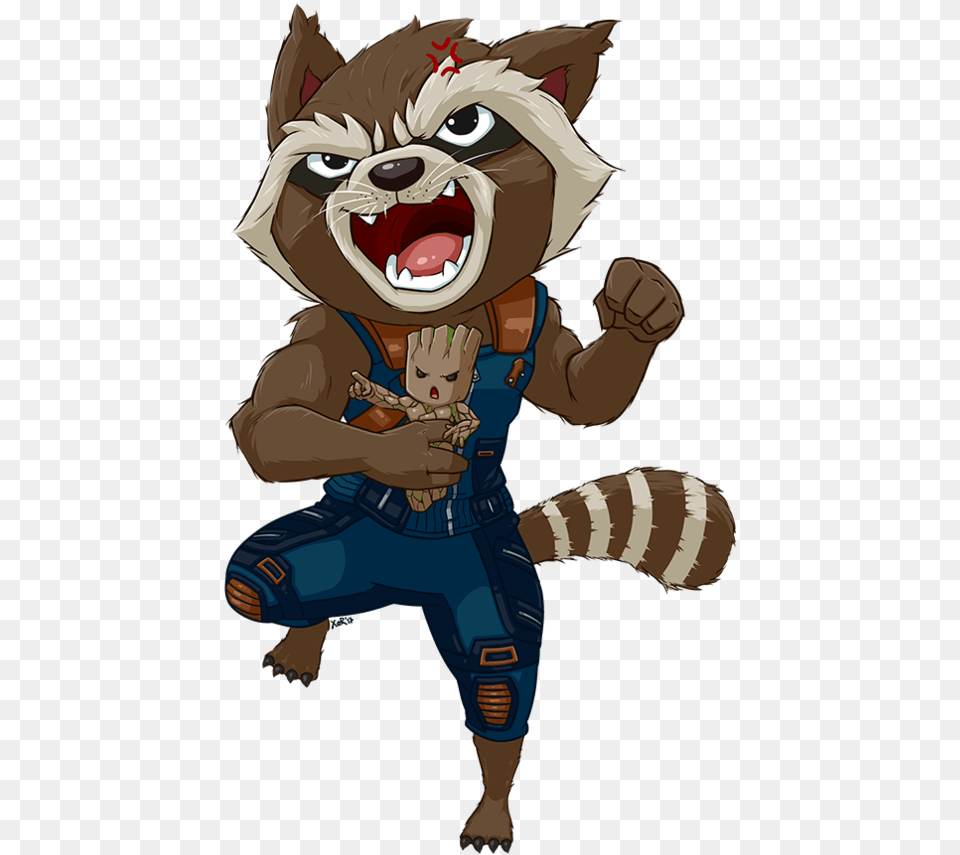 Rocket Raccoon Clipart Black And White Rocket Raccoon Cartoon, Baby, Person, Book, Comics Free Png