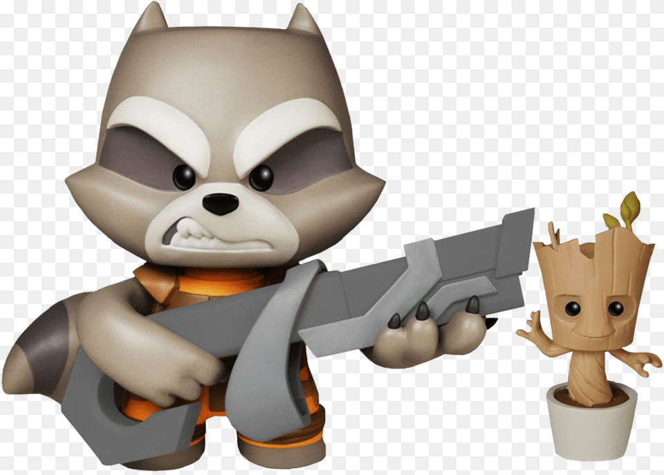 Rocket Raccoon With Potted Groot Super Deluxe Figure, Toy, Baby, Person Png