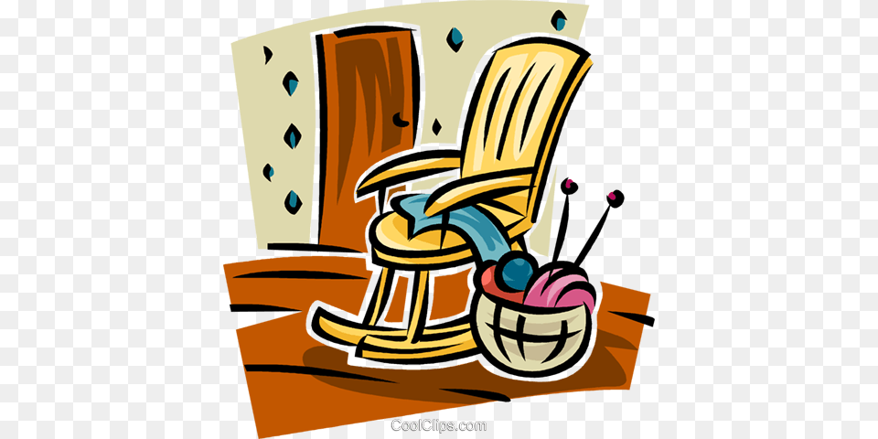 Rocking Chair And Yarn Royalty Vector Clip Art Illustration, Furniture, Bulldozer, Machine, Rocking Chair Free Png