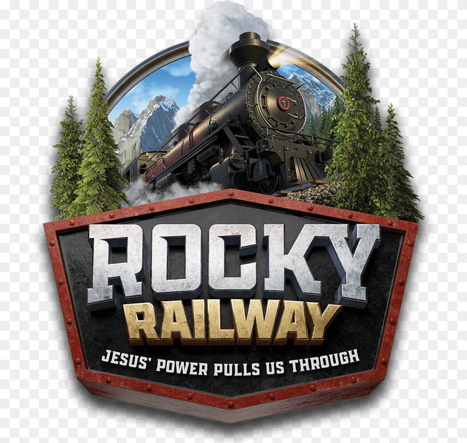 Rocky Railway Vbs Logo, Tree, Plant, Transportation, Train Free Transparent Png