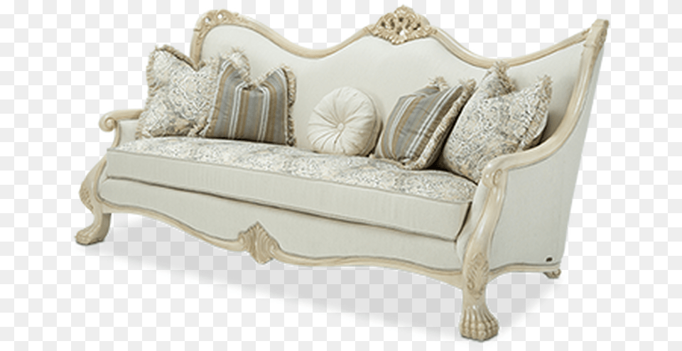 Rococo Style Blanco Finish Wood Trim Cream Fabric Sofa Studio Couch, Cushion, Furniture, Home Decor, Pillow Free Png