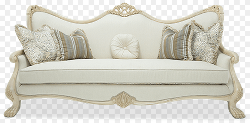 Rococo Style Blanco Finish Wood Trim Cream Fabric Sofa Studio Couch, Cushion, Furniture, Home Decor, Pillow Free Png Download