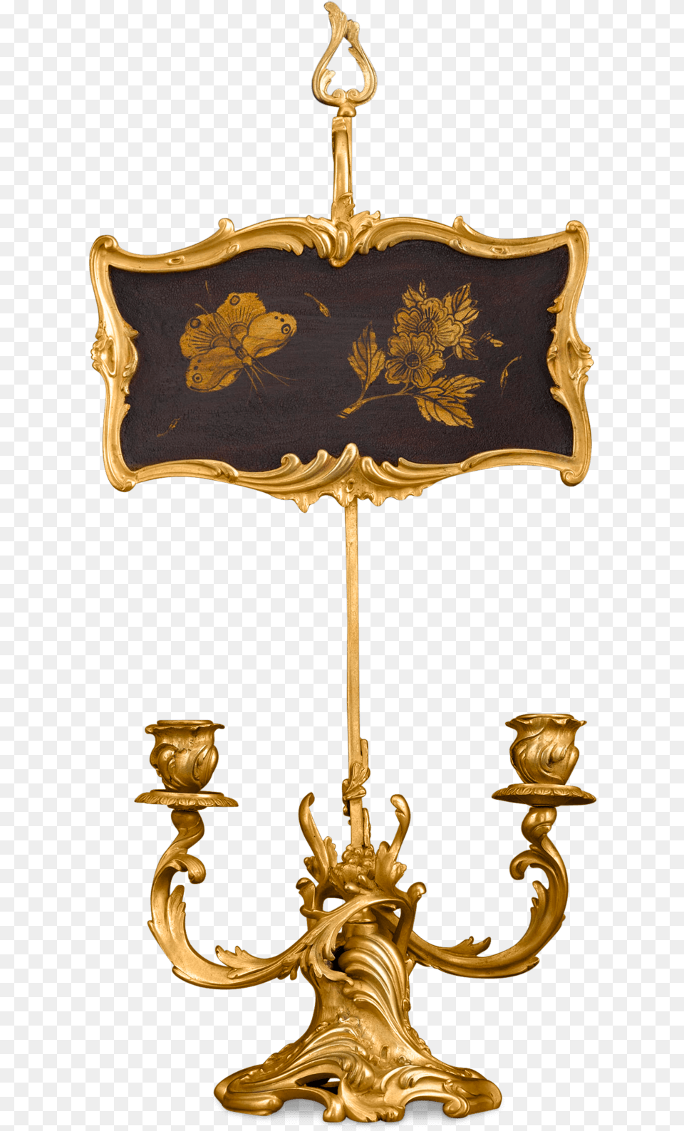 Rococo Wood Panel Candelabrum Brass, Bronze, Cross, Symbol, Lamp Png Image