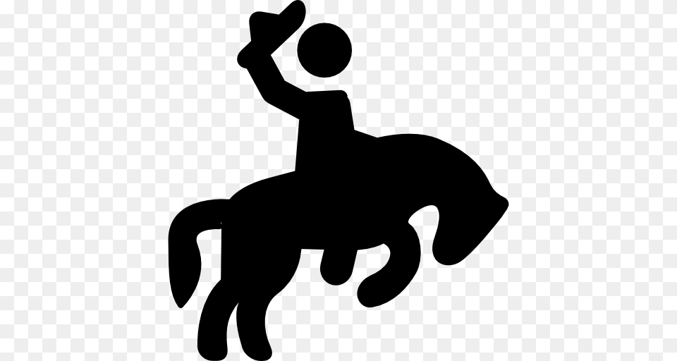 Rodeo Cowboy Black Shape Person Horse Hat Silhouette, Gray Free Png Download
