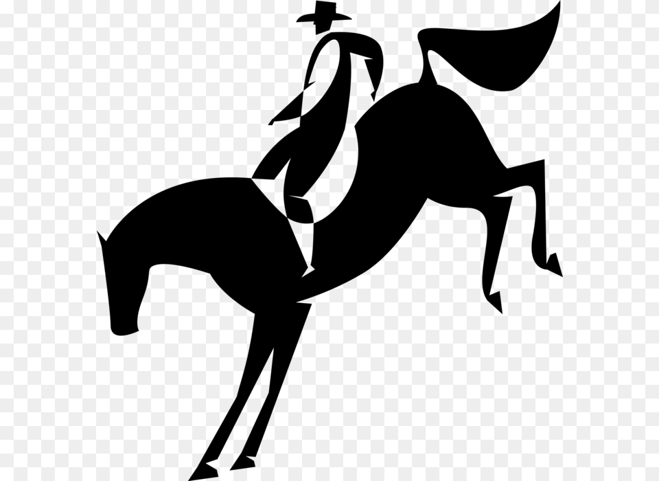 Rodeo Cowboy Rides Bucking Bronco, Gray Png
