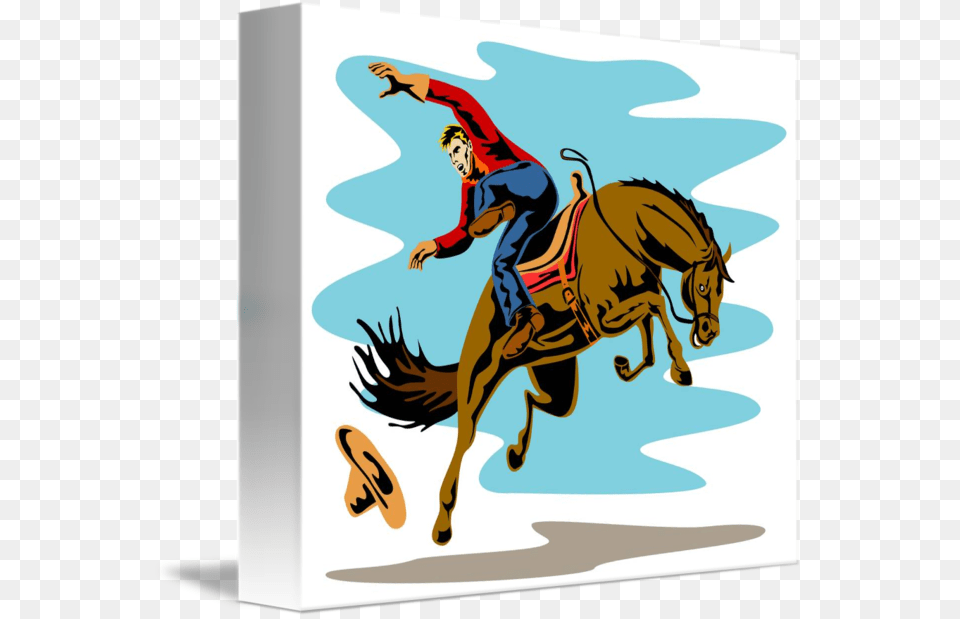 Rodeo Cowboy Riding Bucking Bronco Horse, Animal, Mammal, Person, Comics Free Png Download