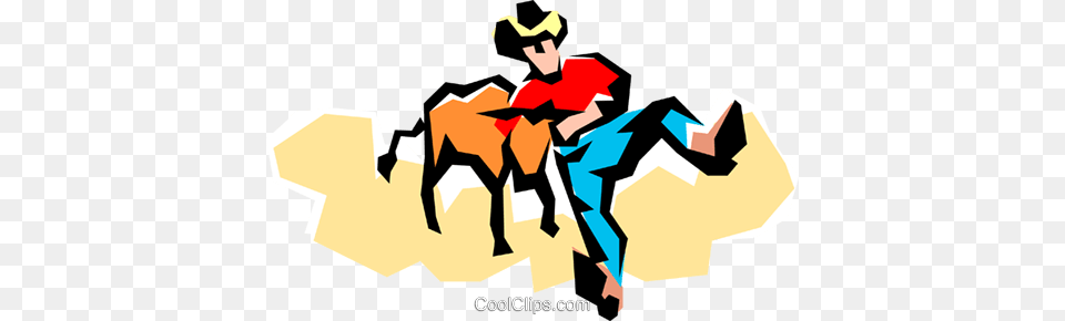 Rodeo Cowboy With A Steer Royalty Vector Clip Art, Person, Bulldozer, Machine, Animal Free Png