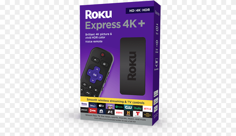 Roku Express 4k Hdr Streaming Made Easy United Youtube No Cast Icon, Electronics, Remote Control, Mobile Phone, Phone Png Image