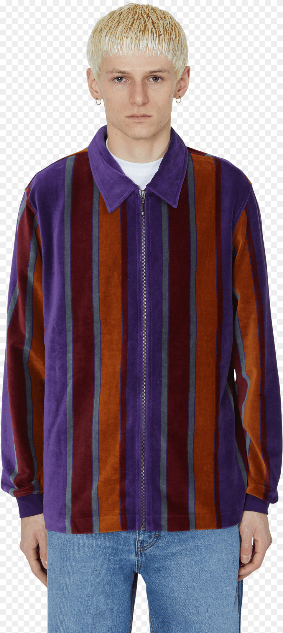 Roland Stripe Long Sleeves Zip Polo Oakley X Samuel Ross, Velvet, Sleeve, Shirt, Long Sleeve Png