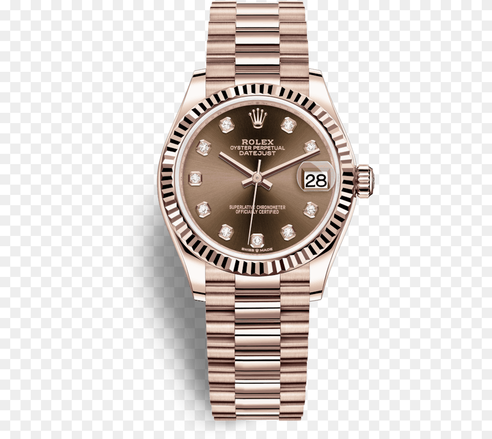 Rolex Datejust 31 31mm 18 Kt Everose Gold Chocolate Rolex, Arm, Body Part, Person, Wristwatch Free Png