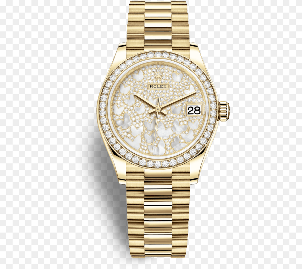Rolex Datejust 31 31mm 18 Kt Yellow Gold Paved Mother Of Watch, Arm, Body Part, Person, Wristwatch Free Png