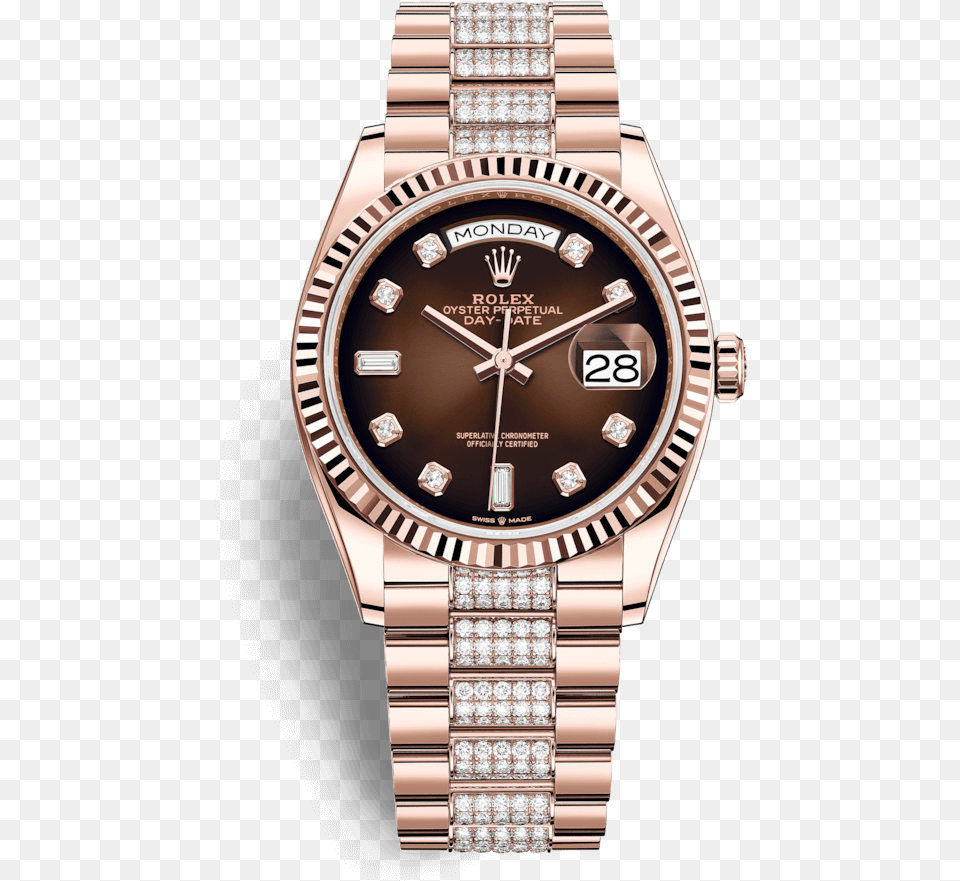 Rolex Day Date 36mm Brown Diamond Dial Bracelet 18k Rolex Day Date 36 Rose Gold, Arm, Body Part, Person, Wristwatch Free Png