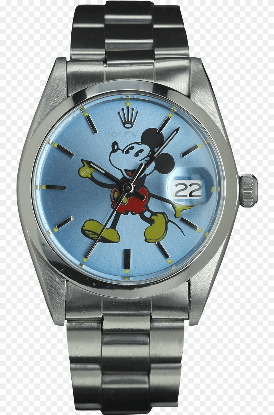 Rolex Oysterdate 6694 Mickey Blue Dial Analog Watch, Arm, Body Part, Person, Wristwatch Png Image