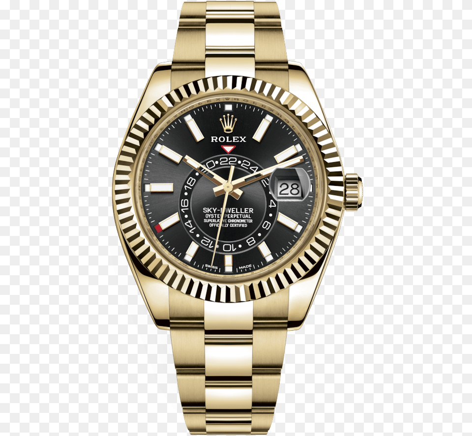 Rolex Sky Dweller Black Dial Automatic Rolex Sky Dweller Half Gold, Arm, Body Part, Person, Wristwatch Free Png