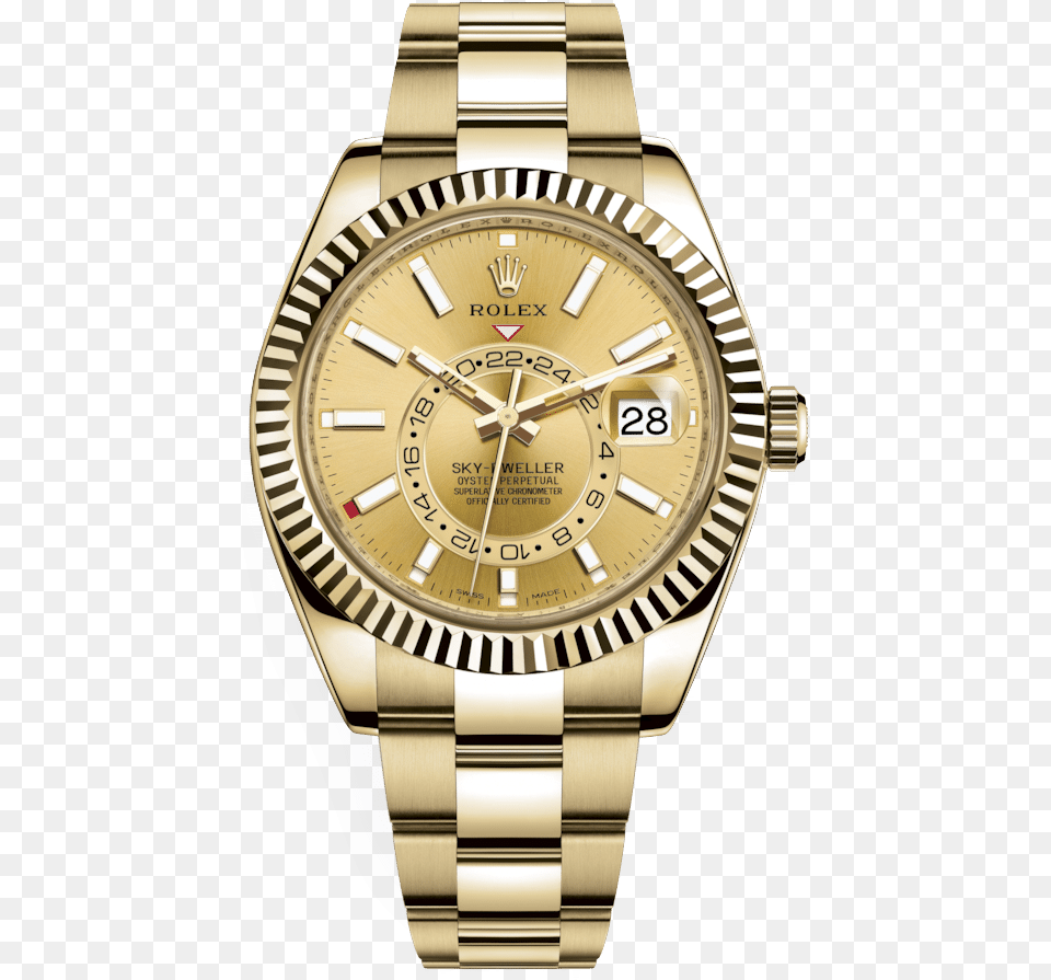 Rolex Sky Dweller Champagne Dial Automatic Sky Dweller Steel Gold, Arm, Body Part, Person, Wristwatch Free Png Download