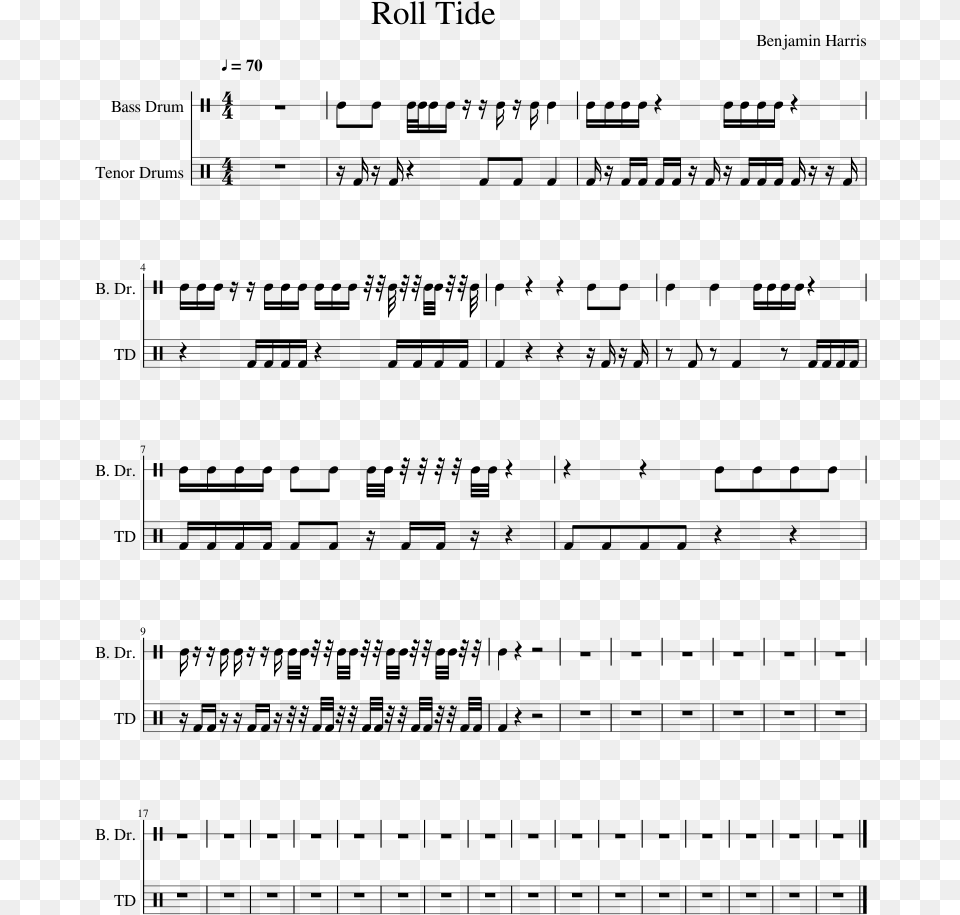 Roll Tide Sheet Music Composed By Benjamin Harris, Gray Free Png