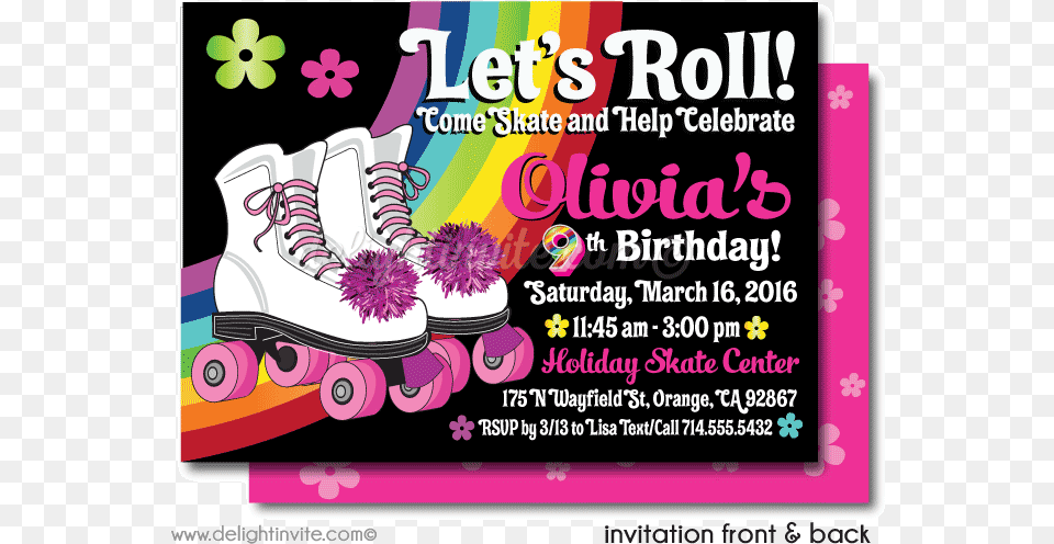 Roller Skate Party Invite Roller Skating Birthday Invitation, Advertisement, Poster, Purple, Clothing Free Png Download