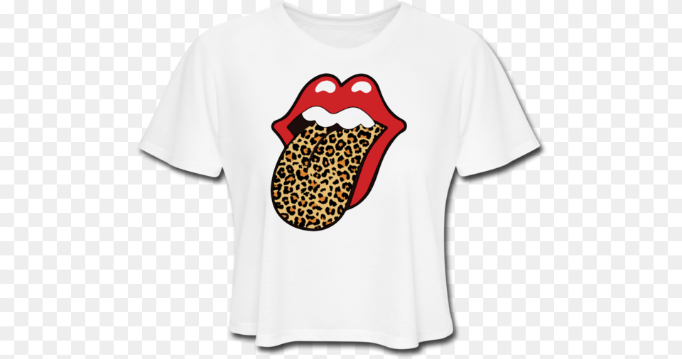 Rolling Stones Lips With Leopard Tongue Crop T Shirt Rolling Stones Cheetah Print Tongue, Clothing, T-shirt, Long Sleeve, Sleeve Free Png Download