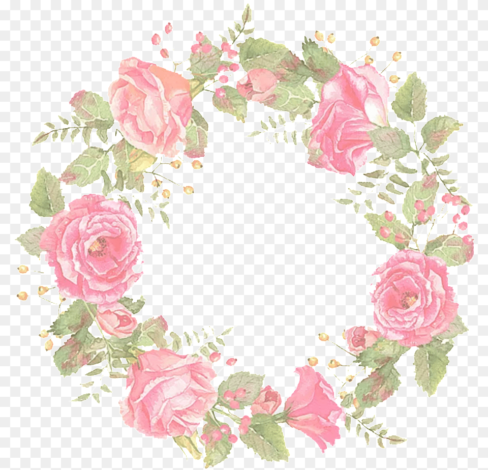 Romantic Beautiful Pink Flowers Hand Drawn Garland Birthday Flower Frame Round, Plant, Rose, Pattern, Art Free Transparent Png