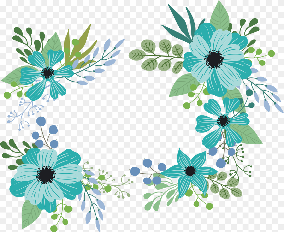 Romantic Blue And Green Flower, Art, Floral Design, Graphics, Pattern Png Image
