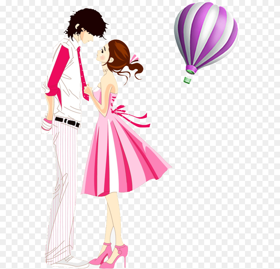 Romantic Hot Air Balloon Cartoon Couple Elements Valentine Day Cartoon Couple, Adult, Publication, Person, Female Free Transparent Png