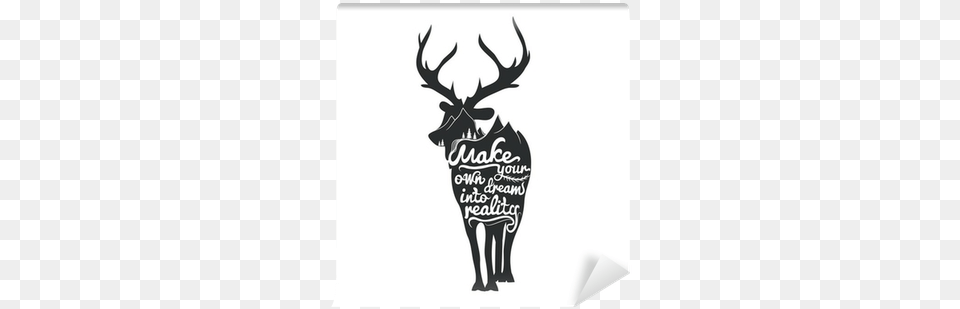 Romantic Poster With Deer Silhouette Wall, Animal, Mammal, Wildlife, Elk Free Png