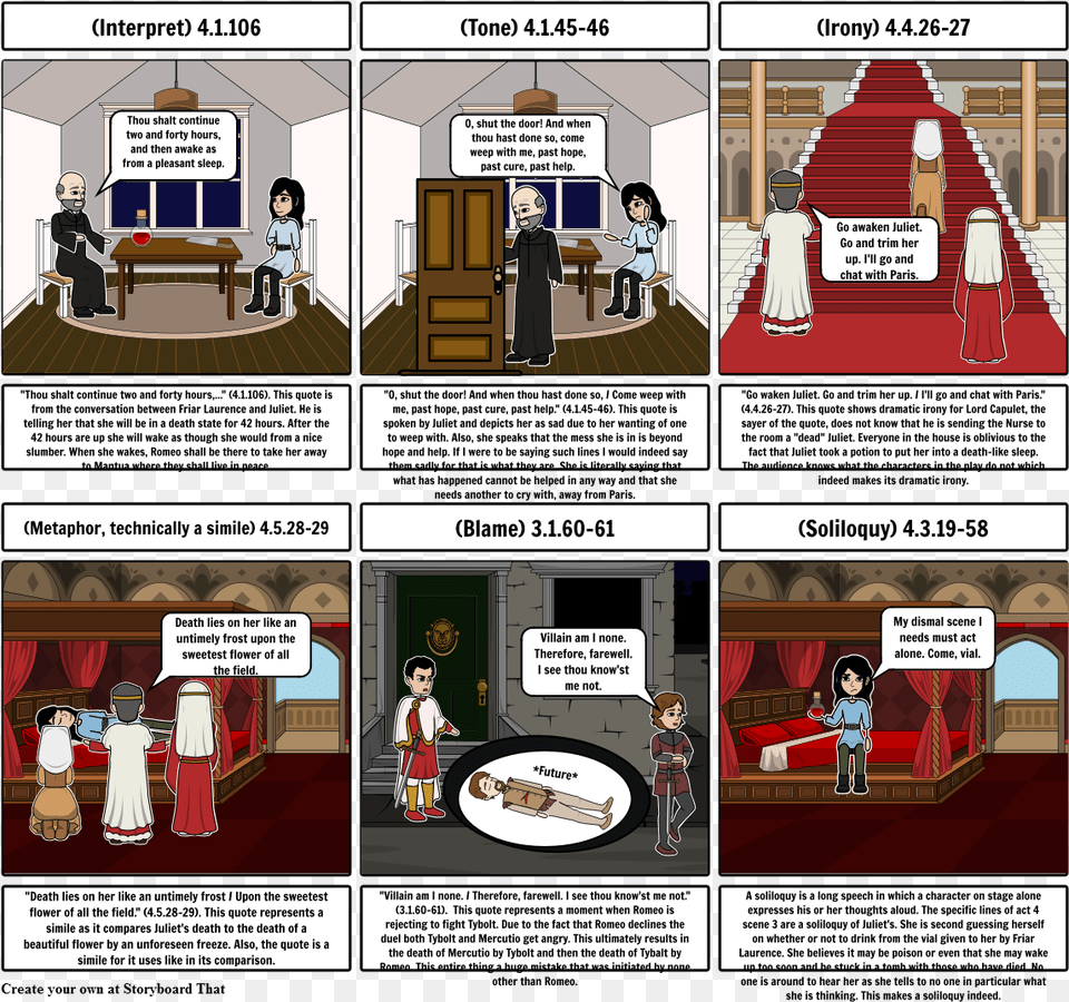 Romeo And Juliet Storyboard With Quotes, Book, Comics, Publication, Person Free Png
