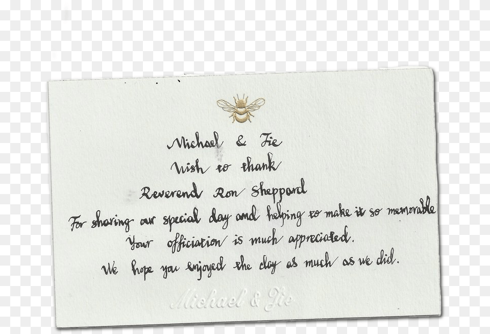 Ron Sheppard Thank You Card Handwriting, Text, Animal, Insect, Invertebrate Free Png Download
