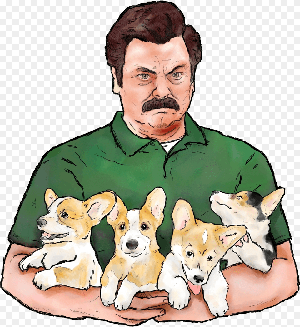 Ron Swanson Amp Corgi Puppies Puppy Png