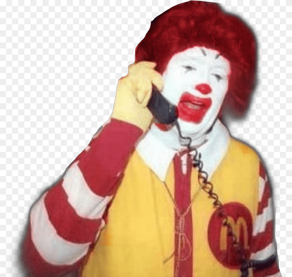 Ronald Mcdonald Ronald Mcdonald On Phone, Adult, Clown, Male, Man Free Png Download