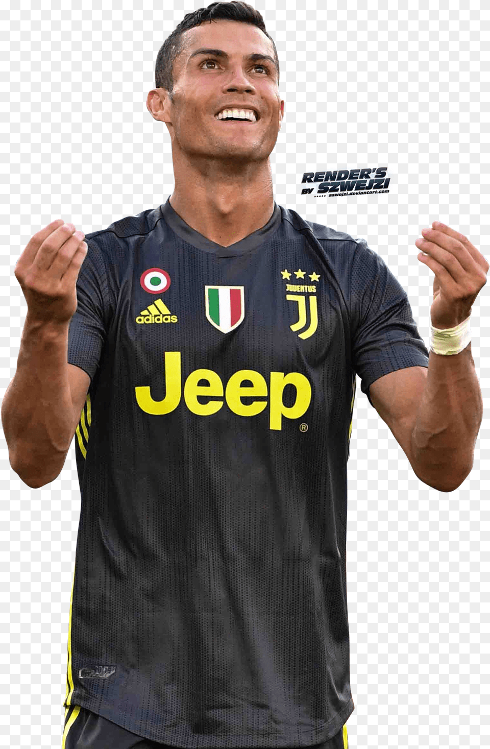 Ronaldo Juventus Black Jersey, Person, Head, Shirt, Hand Free Transparent Png