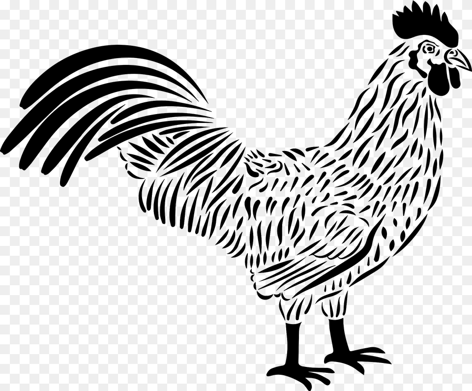 Rooster Black And White Line Art Clipart, Animal, Bird, Chicken, Fowl Free Png