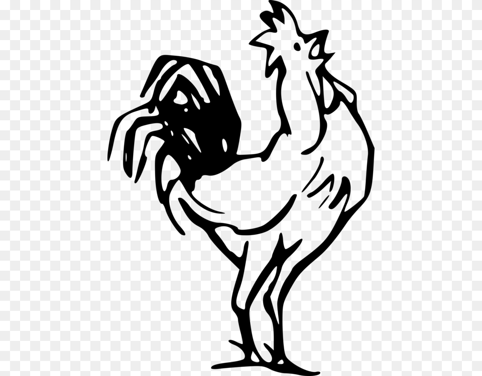 Rooster Chicken Black And White Drawing Silhouette, Gray Free Png Download