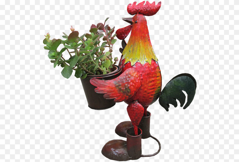 Rooster Planter Garden Statue Bird Mowing The Lawn, Plant, Potted Plant, Pottery, Flower Free Png Download