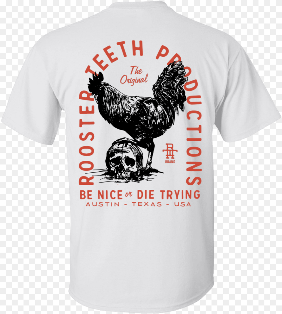 Rooster Teeth Front Back Be Nice Or Die Trying Shirt Unisex, T-shirt, Clothing, Person, Head Free Png Download