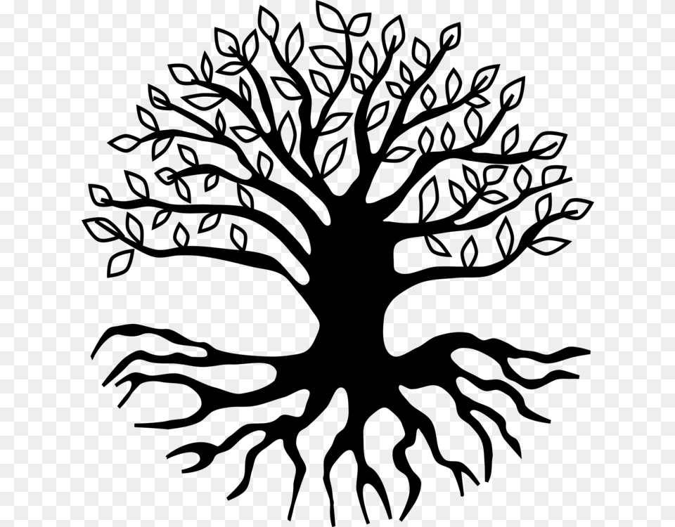 Root Tree Branch Drawing Leaf Tree With Roots Clipart, Gray Free Png Download
