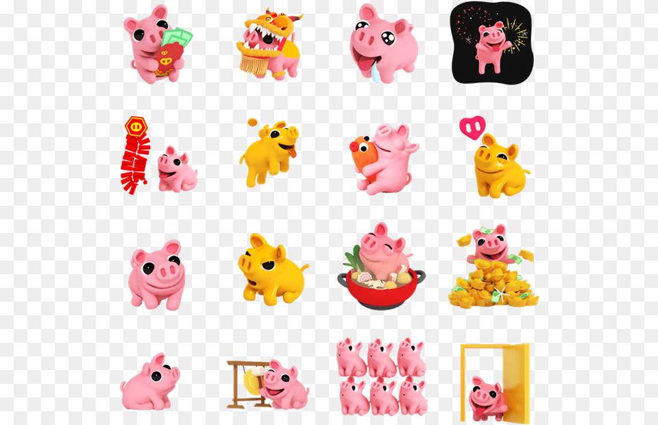 Rosa S New Year Facebook Stickers Rosa39s New Year Sticker, Toy, Animal, Mammal, Pig Png