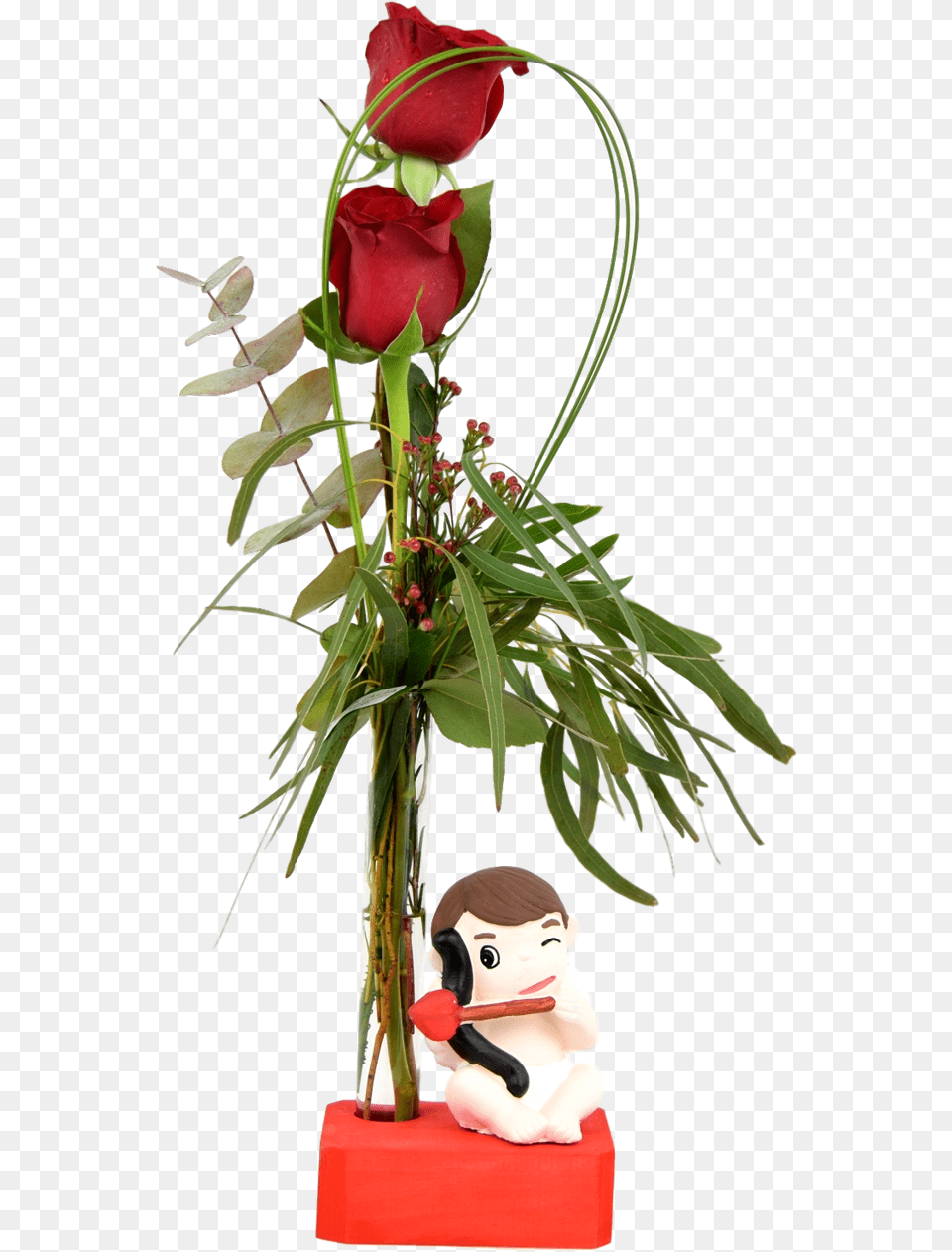 Rosas Rojas Para San Valentn Con Cupido Fictional Character, Flower, Flower Arrangement, Ikebana, Plant Free Png