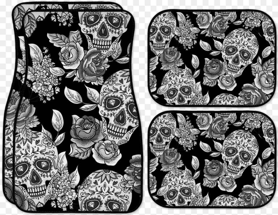 Rose Amp Diamond Skull Pattern Car Vehicle Floor Mats Sugar Skull Full Pattern, Graphics, Art, Floral Design, Wedding Free Png Download