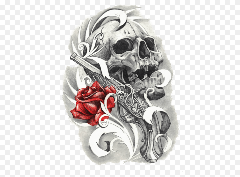 Rose And Skull Tattoo, Art, Person, Skin, Painting Png