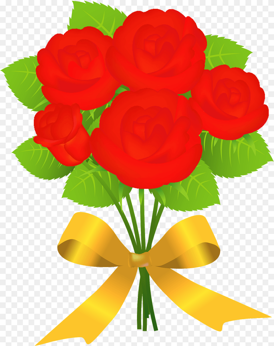 Rose Bouquet With A Gold Ribbon Bow Clipart, Plant, Flower, Flower Arrangement, Flower Bouquet Png