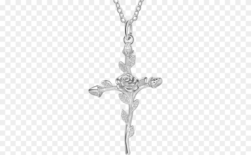 Rose Flower Cross Pendant, Accessories, Jewelry, Necklace, Symbol Png