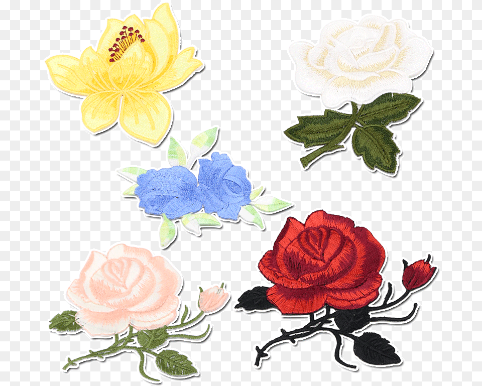 Rose Flowers Embroidered Cloth Patch Stickers Fashion Appliqu, Pattern, Flower, Plant, Art Png