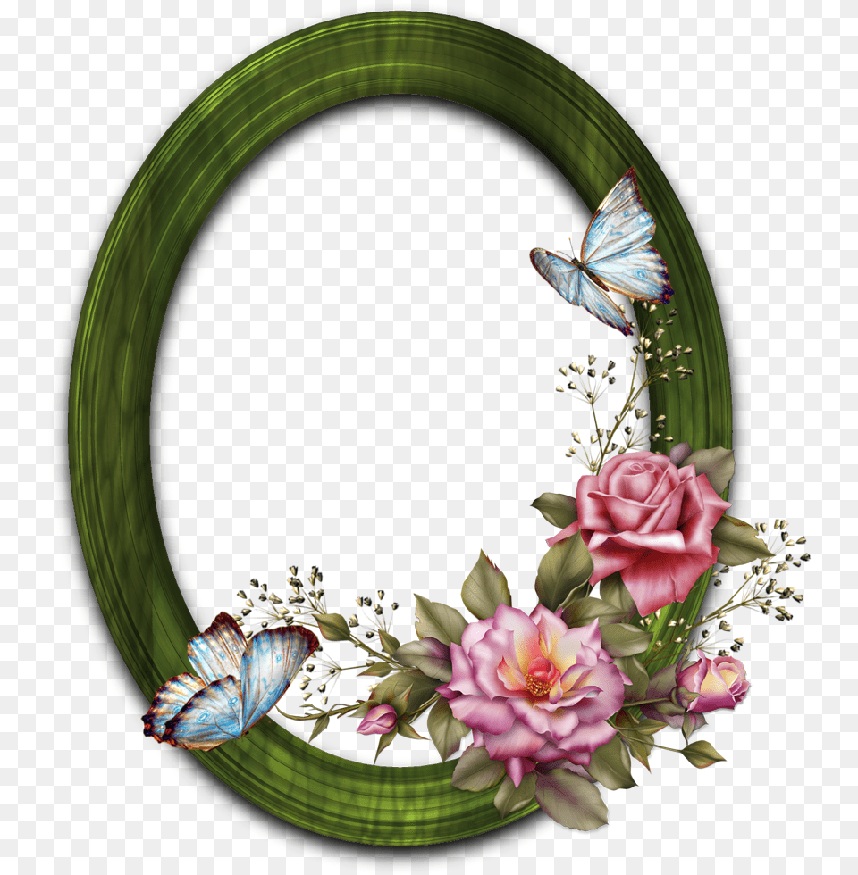 Rose Frame Round With Butterfly And Wooden Frame Happy B Day Guru Ji, Flower, Flower Arrangement, Plant, Pattern Free Png