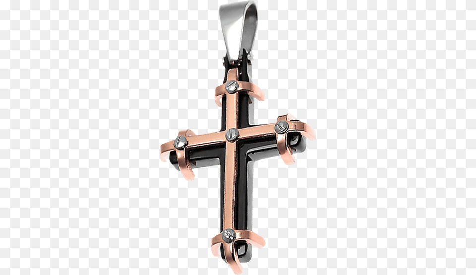 Rose Gold Banded Gothic Cross Pendant, Symbol Png Image